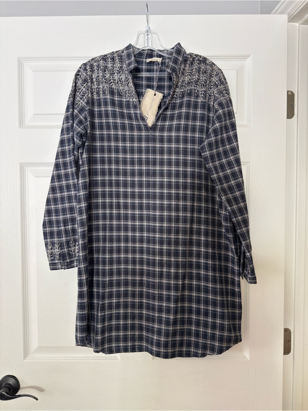 InouiToosh Women’s Blue Plaid Embroidered Tunic Dress Size 1 NWT $175